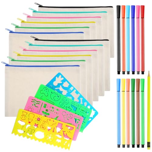 HASTHIP 10Pcs DIY Craft Blank Bag Canvas Makeup Pencil Pouch- Multipurpose Pen Pencil Case Cotton Canvas Cosmetic Bag Travel Cosmetic Bag, DIY Canvas Pencil Pouches Craft Gift for Kids HASTHIP 10Pcs DIY Craft Blank Bag Canvas Makeup Pencil Pouch- Multipurpose Pen Pencil Case Cotton Canvas Cosmetic Bag Travel Cosmetic Bag, DIY Canvas Pencil Pouches Craft Gift for Kids